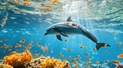 Fototapeta premium Dolphin Swimming Gracefully in Crystal Clear Water