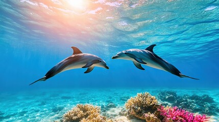 Playful Dolphins Swimming in Clear Blue Water