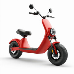 red retro electric scooter standing on white background