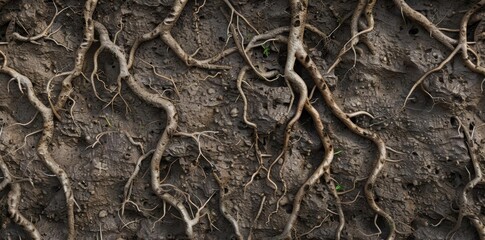 Fototapeta premium Earthy Roots. Rough, textured, and bumpy roots, plant texture concept