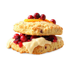 Cranberry orange scone cranberries bursting orange zest scattering steam rising Food and Culinary concept