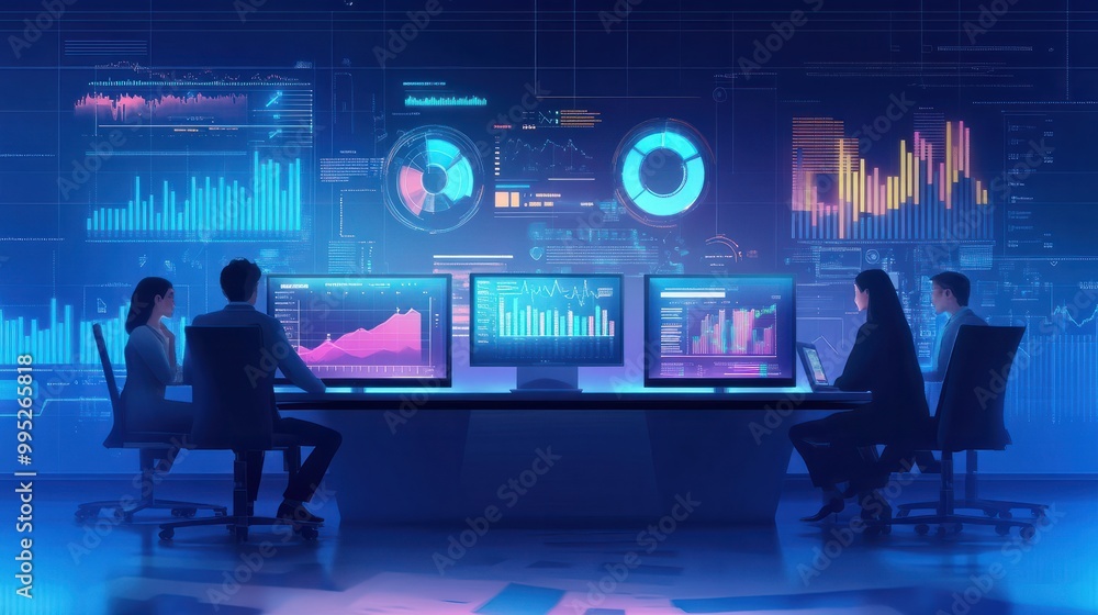 Poster business team analytics and monitoring on web report dashboard monitor concept.