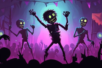 Zombies Dancing at a Halloween Party.
