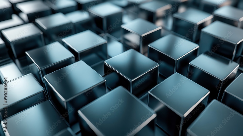 Poster grey, glossy cubes neatly aligned to create a innovative tech wallpaper. 3d render.