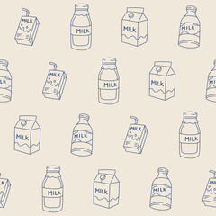 Outline Collection of Milk Vector Seamless Pattern illustration for Print, Wallpaper, Decoration.