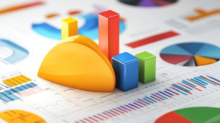 In-depth business analysis captured through vibrant pie charts and bar graphs on a document, showcasing data-driven decision making