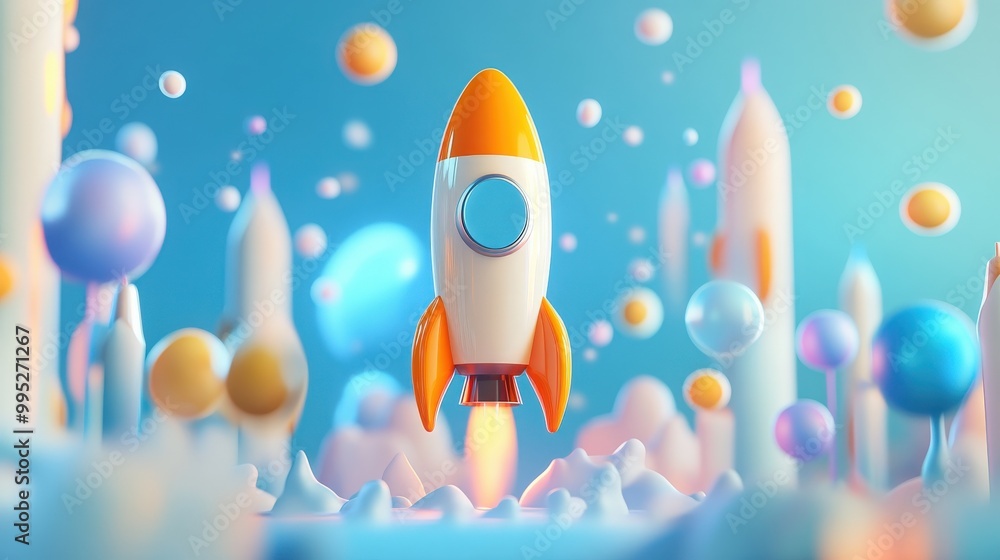 Aufkleber 3d illustration of the technology development process leading to a space rocket launch, symbolizing 