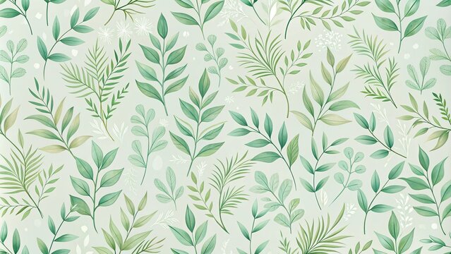 Delicate green floral background with subtle leaves seamless pattern texture