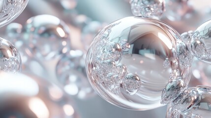 3D render featuring interconnected abstract spheres, with a mix of transparent and opaque surfaces creating a mesmerizing visual effect