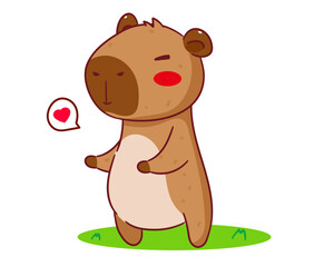 Cute Capybara Cartoon Vector. Adorable and Kawaii Animal Concept Design. Hand drawn style. Icon Mascot Logo Illustration. Isolated White Background.