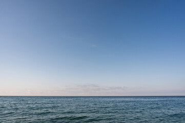 Obraz premium Sea water sky. Ocean horizon clouds. Nature summer seascape. Blue cloud wave landscape.