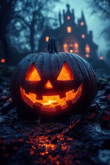 Children in creative costumes pose in front of a house decorated with Halloween decor