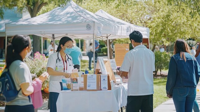 A photo capturing a community health fair focused on cancer prevention, featuring informational booths and screenings. [World Cancer Day]