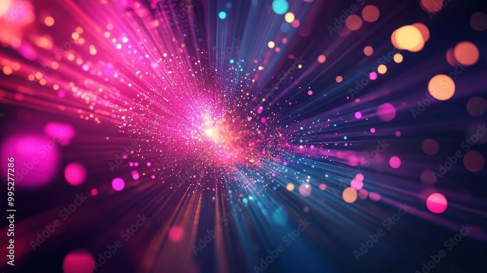 Poster abstract design with vibrant light technology patterns and geometric shapes, emphasizing innovation 
