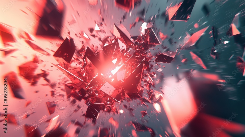 Poster abstract geometric design in 3d with explosive energy, showcasing a background with a crushing surfa
