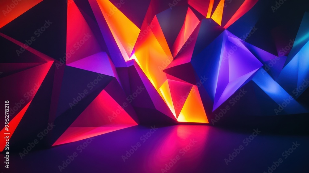 Poster abstract geometric shapes illuminated by vibrant light technology, creating a high-tech and contempo