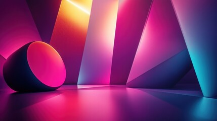 Abstract geometric shapes illuminated by vibrant light technology, creating a high-tech and contemporary design