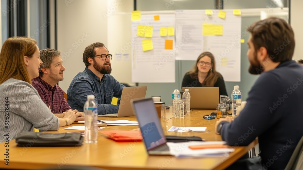 Poster agile startup members conducting sprint planning sessions to set goals and priorities