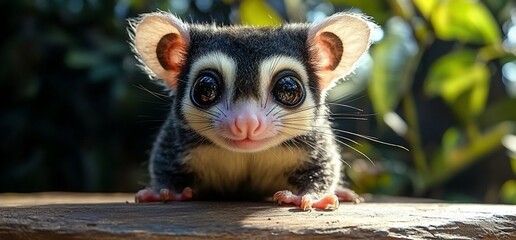 Adorable Sugar Glider with big eyes looking into the camera.