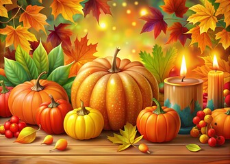 Lively autumn birthday clip art with vibrant leaves, pumpkins, and cheerful decorations, ideal for creating inviting
