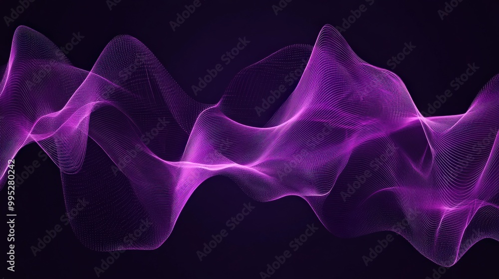 Poster abstract purple sound wave graphics with rhythmic lines and fluid motion. perfect for modern digital