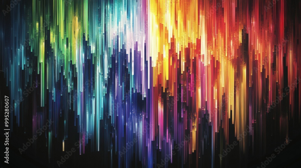Poster abstract rainbow pixel art in digital format. modern design with bright, vivid colors arranged in a 