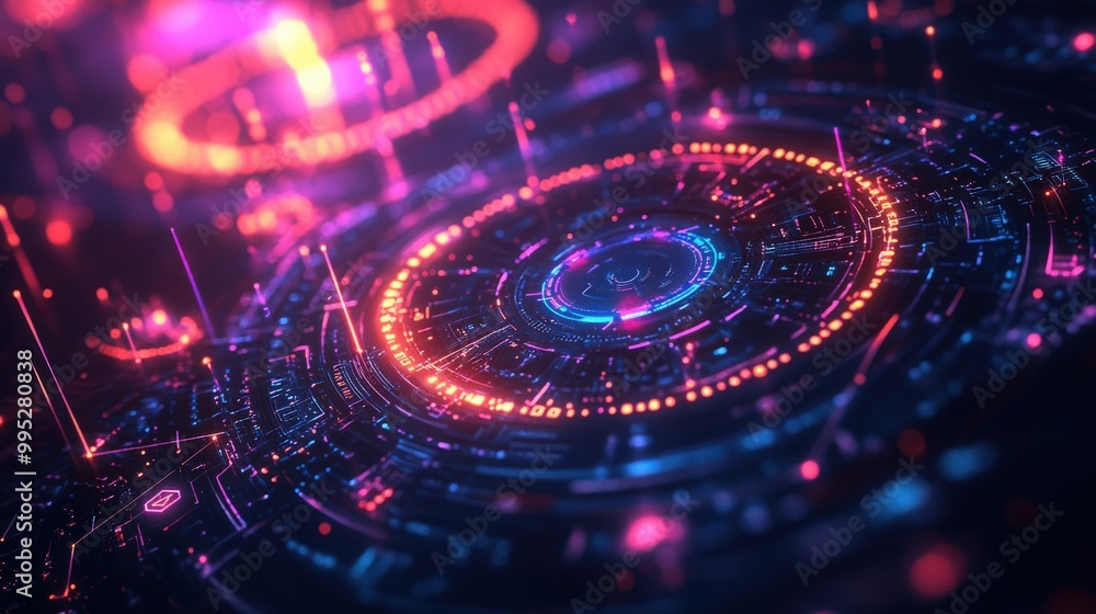 Poster abstract shapes with glowing technology patterns, offering a modern and futuristic backdrop for vari