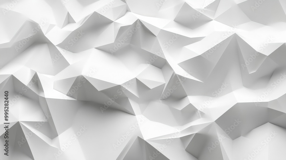Poster abstract white low poly texture in 3d, featuring intricate geometric shapes and a minimalist design
