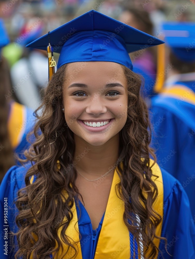 Sticker A graduate smiles proudly in their cap and gown. AI.