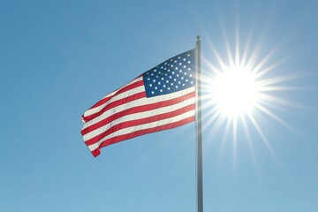 Obraz premium American flag waving under bright sun