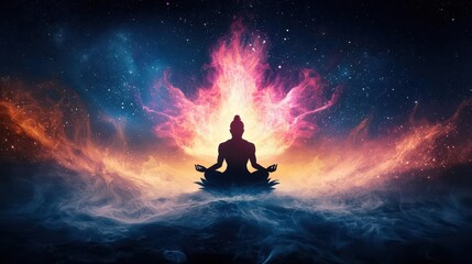 Brahma as the source of all creation, sitting in a lotus flower, surrounded by the elements of the universe