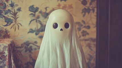 Adorable vintage ghost, haunting in retro style, perfect for Halloween mischief