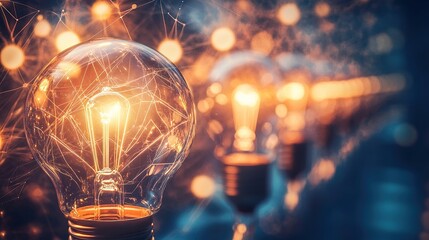 Glowing Light Bulbs with Abstract Sparks