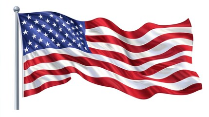 flag. American flag waves gracefully, stars and stripes in red, white, and blue, symbolizing freedom and patriotism, PNG format.