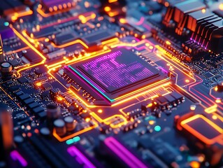 Obraz premium Computer hardware cpu and microchips, modern colorful design of high technology processors