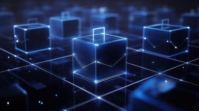 Innovative concept of blockchain voting with secure digital ballots and network nodes.