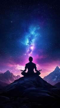 Brahma in a cosmic landscape, shaping the heavens and earth, Hindu mythology of divine creation