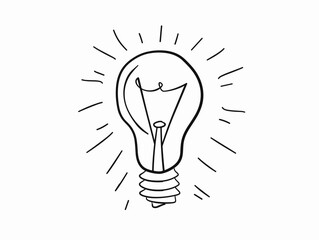 One-Line Lightbulb: Creative Illumination symbolized by a single flowing line forming a lightbulb shape with rays emanating outwards, representing the brilliance of a new idea.
