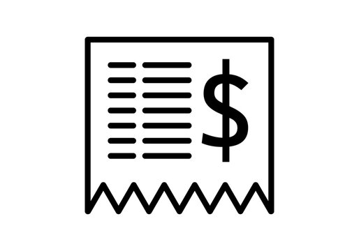 Icono negro de ticket de la compra en d&oacute;lares