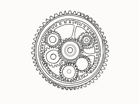 Precise Motion: The Intricate Elegance of a Single-Line Gear Depicting the Driving Force