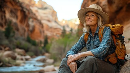 Woman Hiking in Scenic Canyon with Mountain Views