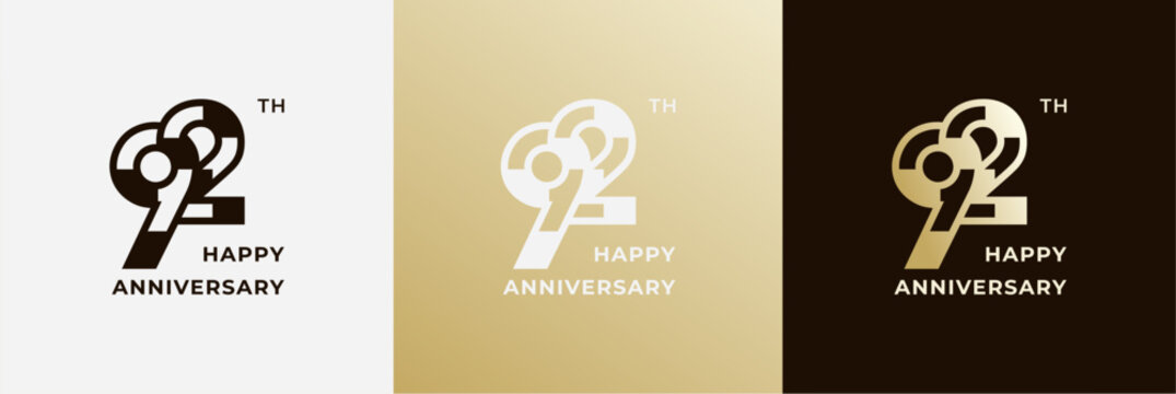 Logo 92th, 92 years anniversary, Creative design template for celebration, greeting, birthday and invitation. Editable file