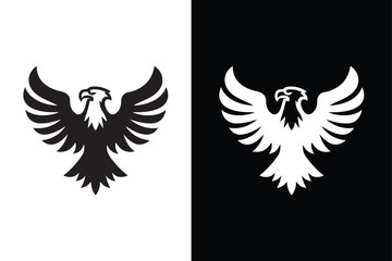 Iconic American Eagle in Flight. Black and White Vector Silhouette