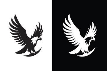Majestic American Eagle in Flight. Vector Illustration and Silhouette