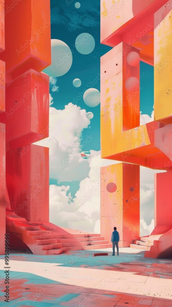 Poster surreal lofi scene with abstract forms.