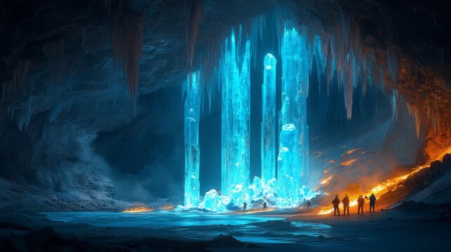A Mystical Ice Cave with Glowing Crystals