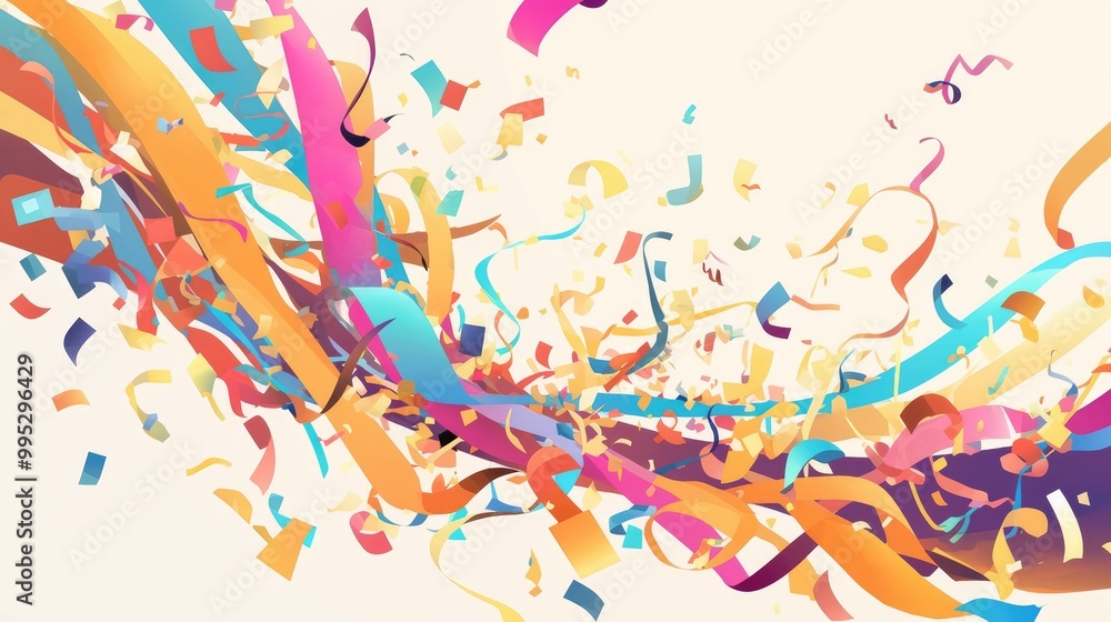 Poster colorful confetti background template vector illustration with open space for custom text