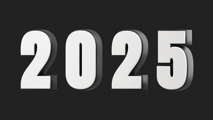 New Year 2025 3d Sign on a black background. 3d Rendering