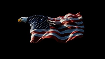 Wavy American flag with an eagle symbolize. Generative AI