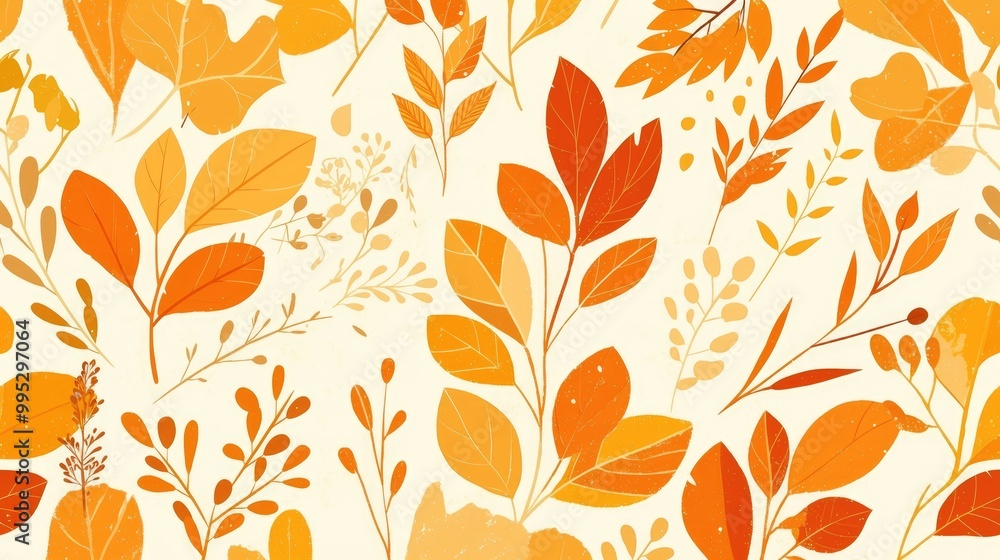 Poster light orange abstract vector pattern featuring natural style leaves and branches on a white backgrou